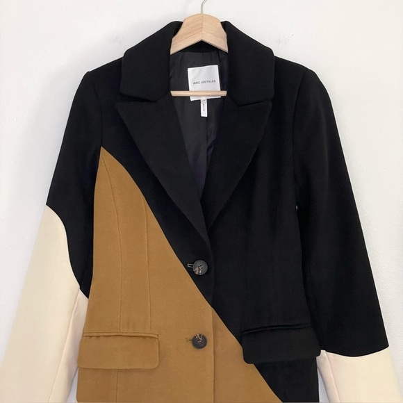 Anthropologie Avec Les Filles Wavy Colorblock Coat Calico Black Tan Cream XXS - Picture 7 of 16